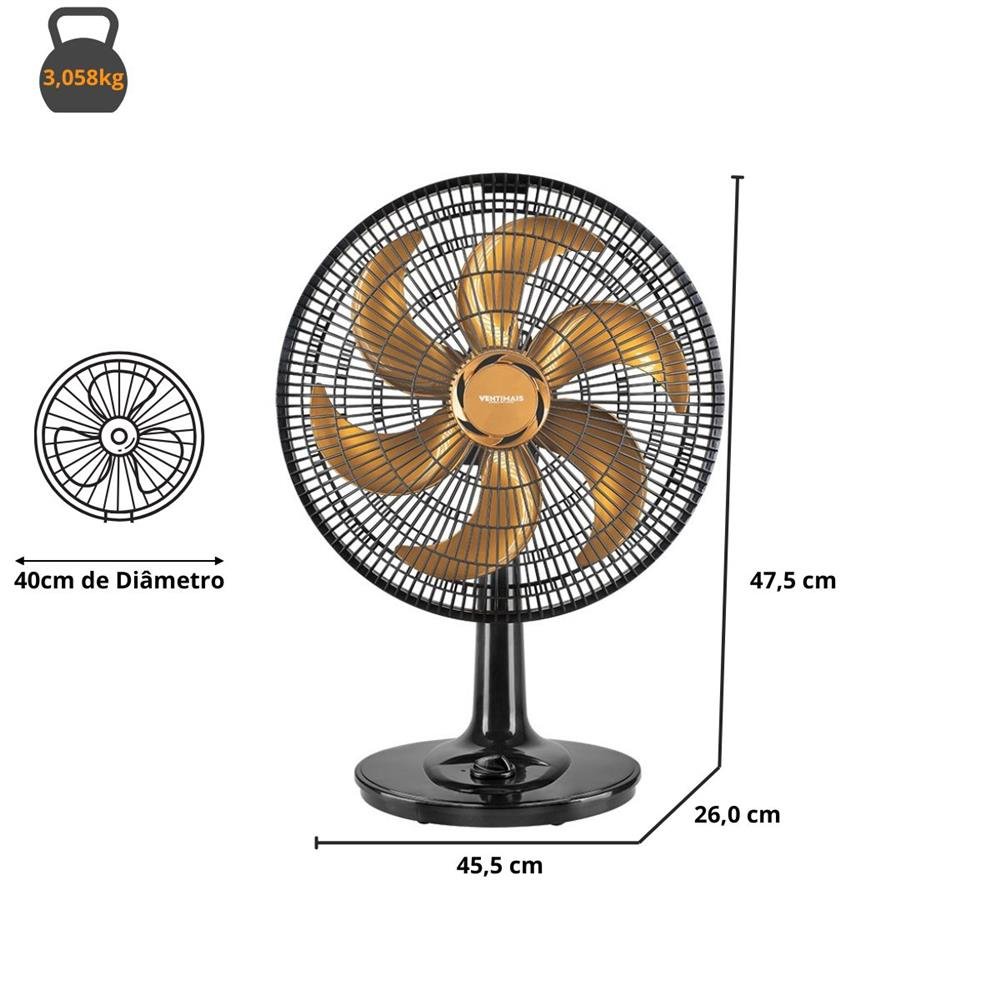 Ventilador De Mesa 40cm Ventimais 6 Pas 80w Preto E Bronze 220v