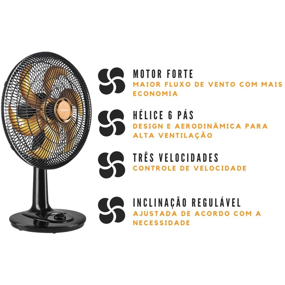 Ventilador De Mesa 40cm Ventimais 6 Pas 80w Preto E Bronze 220v