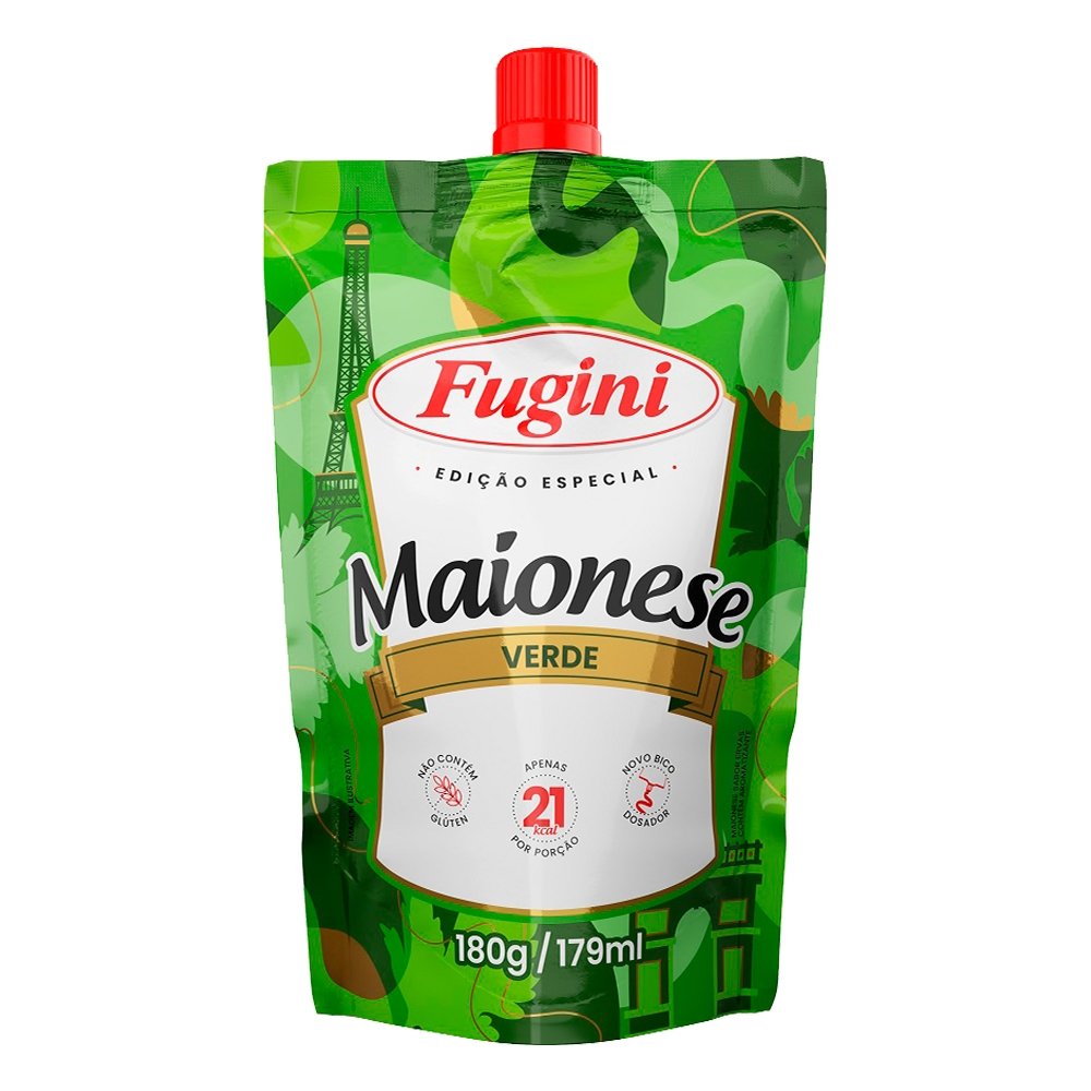 Maionese Verde Fugini Sachê com Bico 180g - Embalagem com 32 Unidades