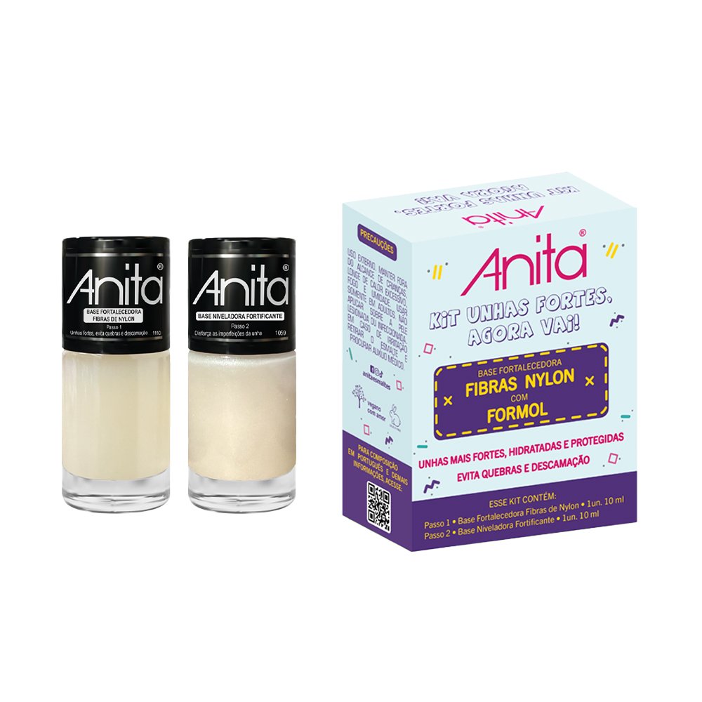 Kit Esmalte Anita Unhas Fortes Base Fortalecedora 10ml+base Niveladora 10ml