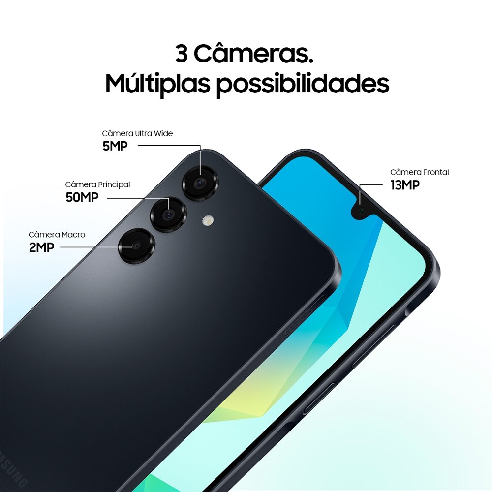 Smartphone Samsung Galaxy A16 A165M Preto - Tela 6.7", 4G+Wi-Fi+NFC, Câm. Tripla Traseira - Android 14, 4GB RAM, 128GB