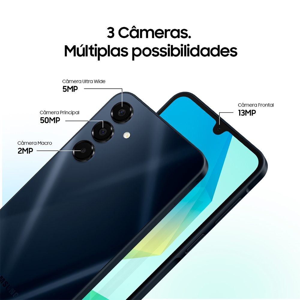 Smartphone Samsung Galaxy A16 A166M Cinza - Tela 6.7", 5G+Wi-Fi+NFC, Câm. Tripla Traseira - Android 14, 4GB RAM, 128GB