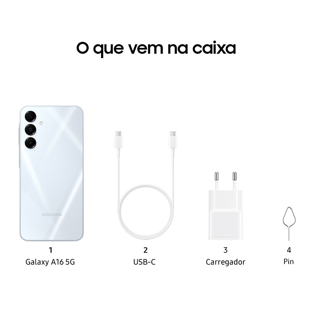 Smartphone Samsung Galaxy A16 A166M Cinza - Tela 6.7", 5G+Wi-Fi+NFC, Câm. Tripla Traseira - Android 14, 4GB RAM, 128GB