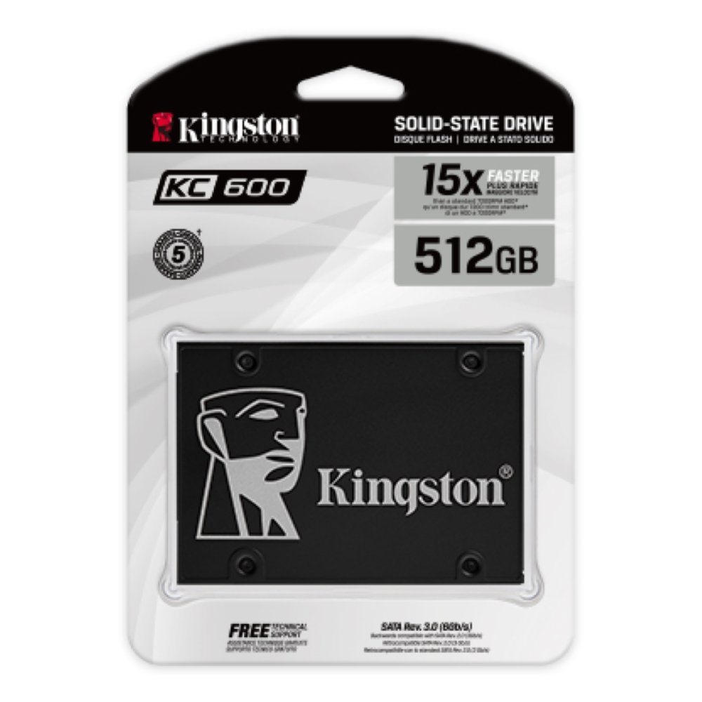 SSD SATA Kingston KC600, 512GB, 2.5", Leitura: 550MB/s e Gravação: 520MB/s, Preto - SKC600/512G