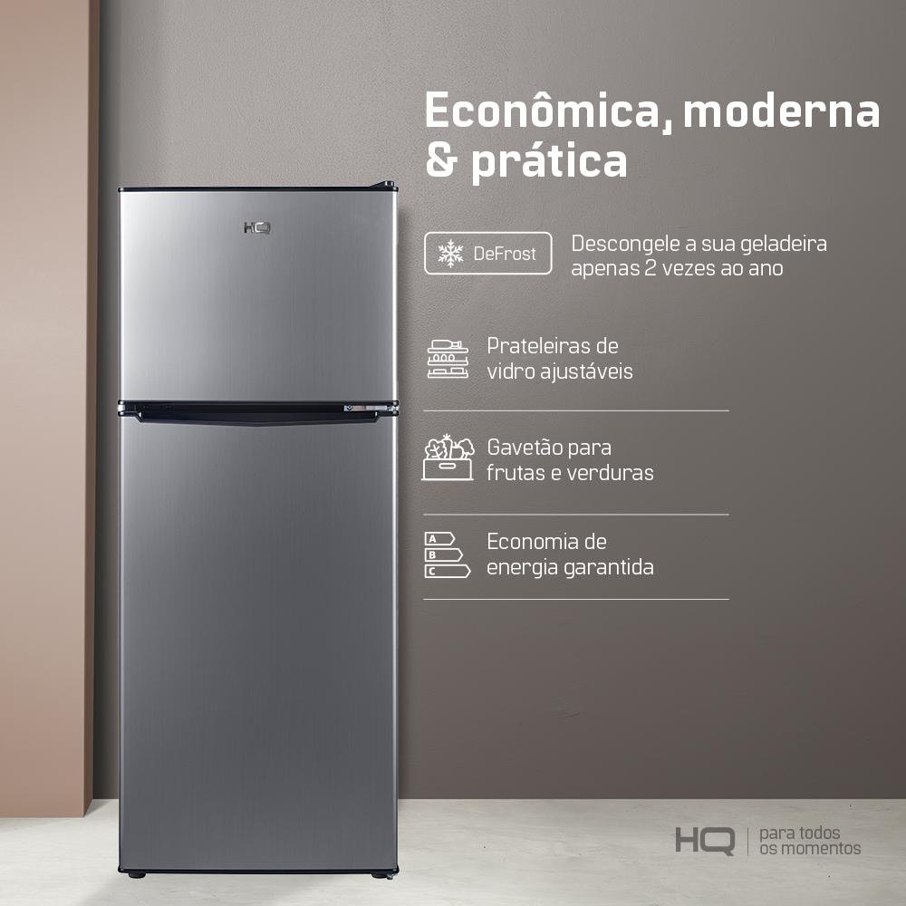 Geladeira Refrigerador HQ Defrost 310 Litros Preto/Inox HQ-310RDF 220V