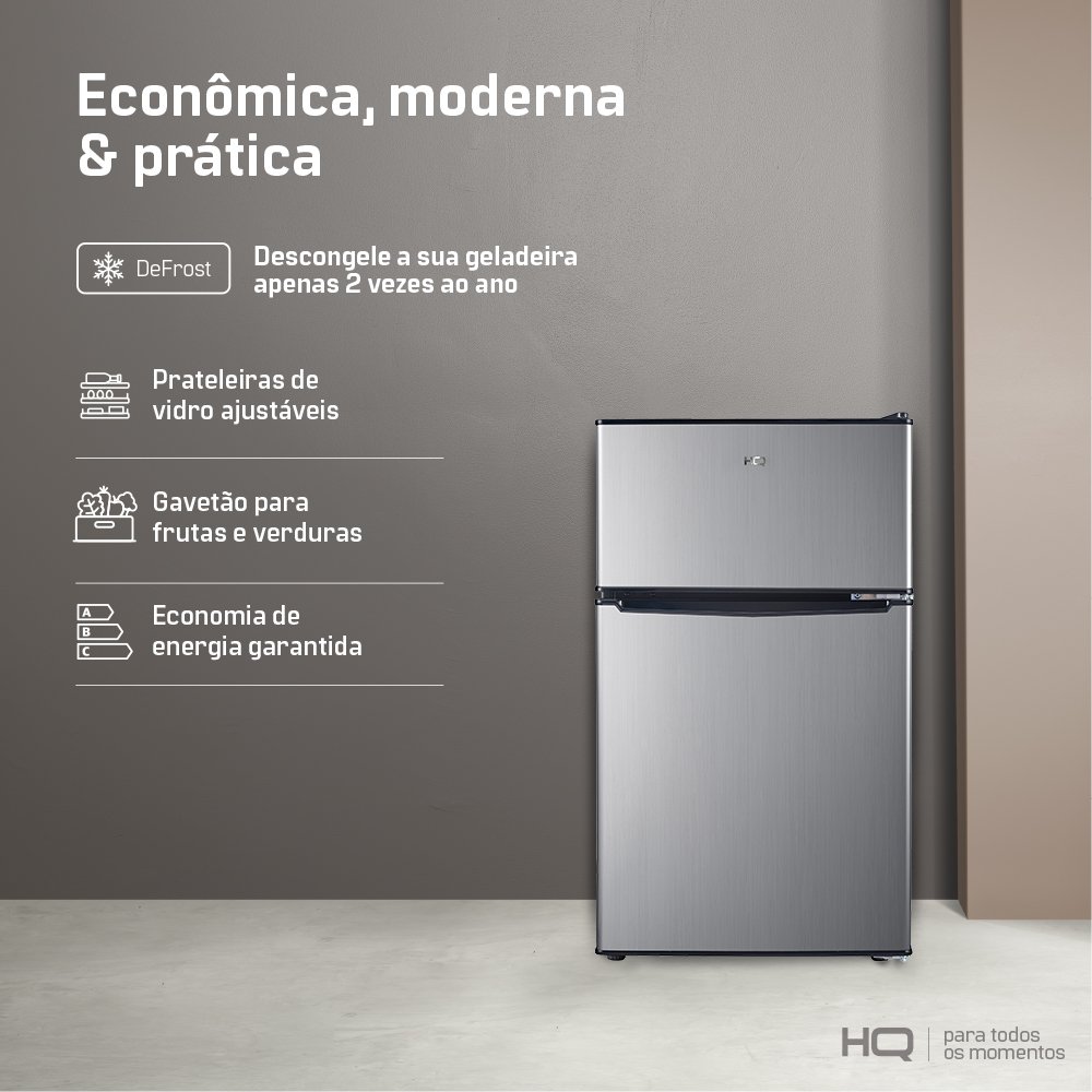 Frigobar Refrigerador Compacto HQ Defrost 90 Litros Preto/Inox HQ-90RDF 127V