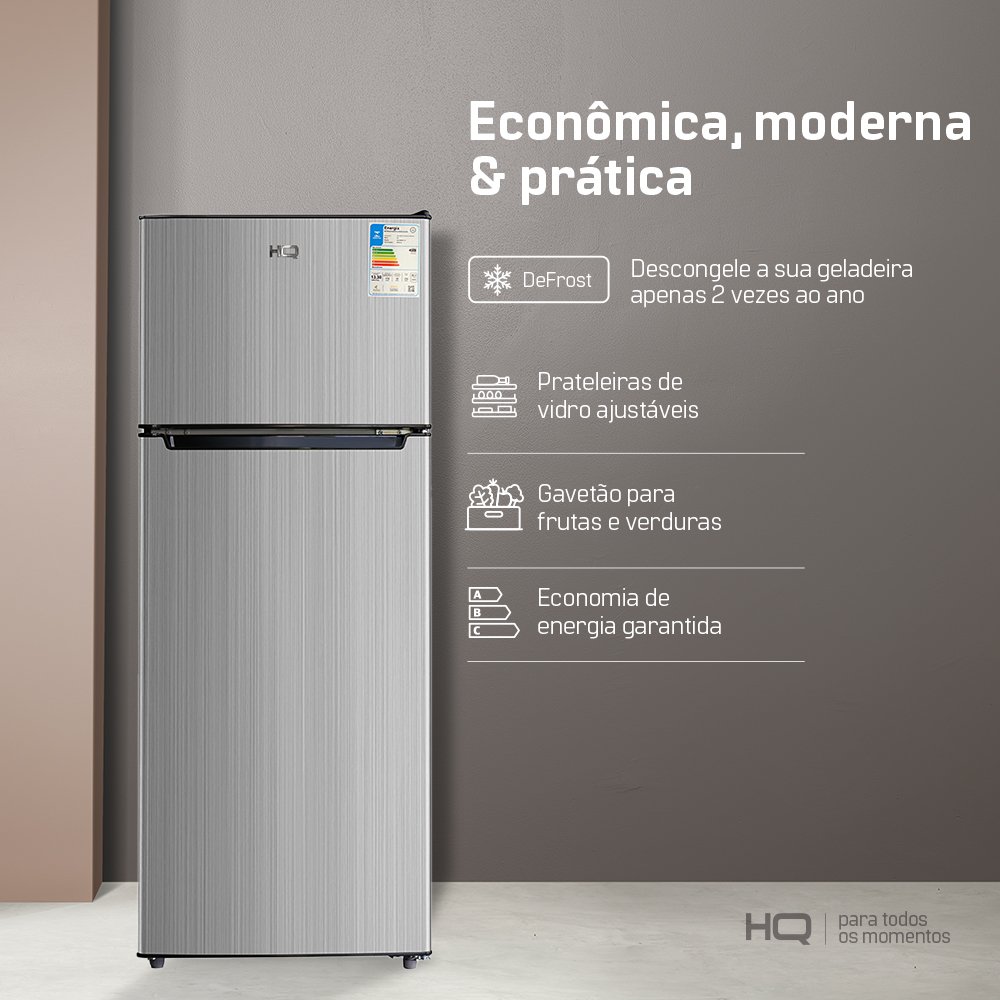 Geladeira Refrigerador HQ Defrost 230 Litros Cinza HQ-230RDF 220V