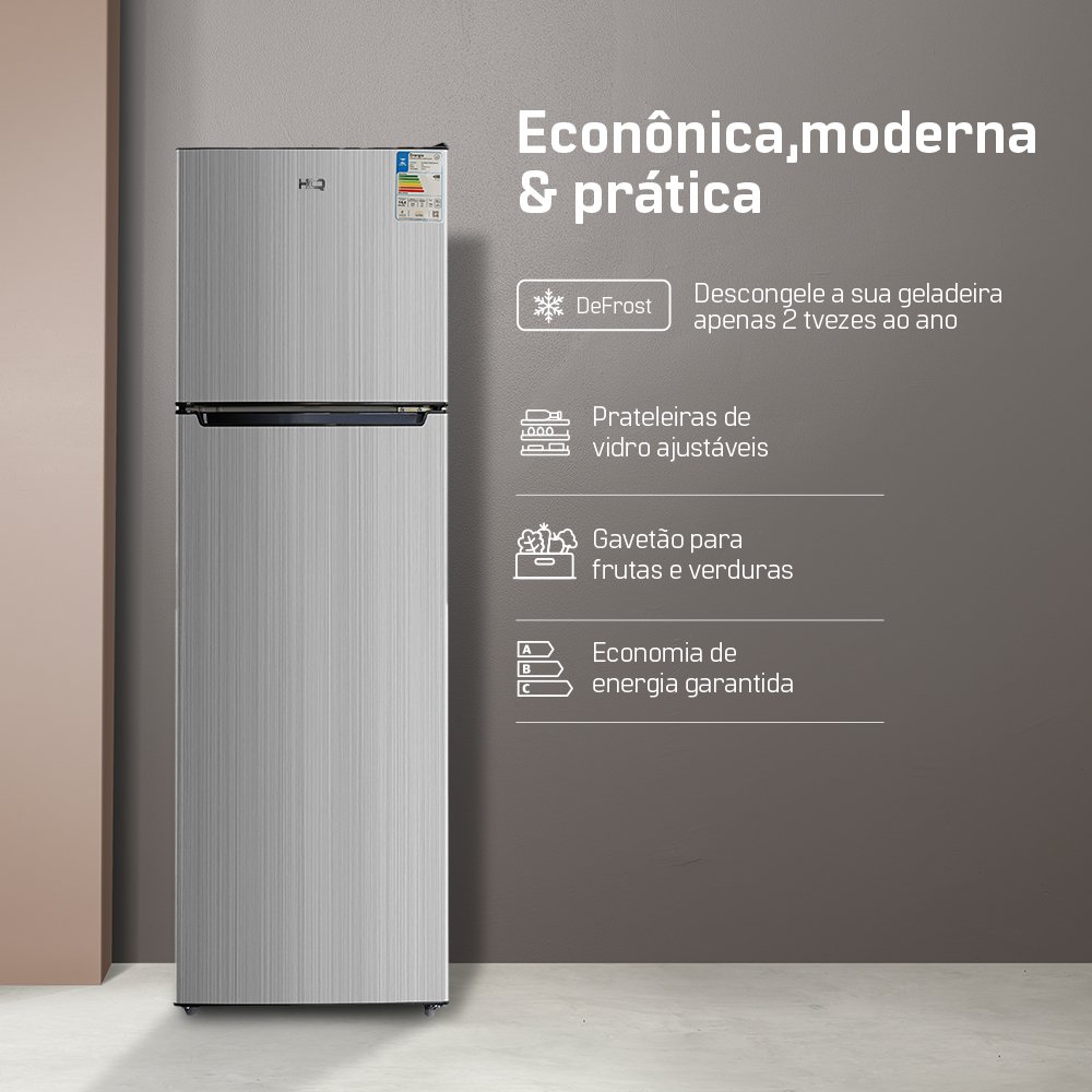 Geladeira Refrigerador HQ Defrost 290 Litros Cinza HQ-290RDF 220V