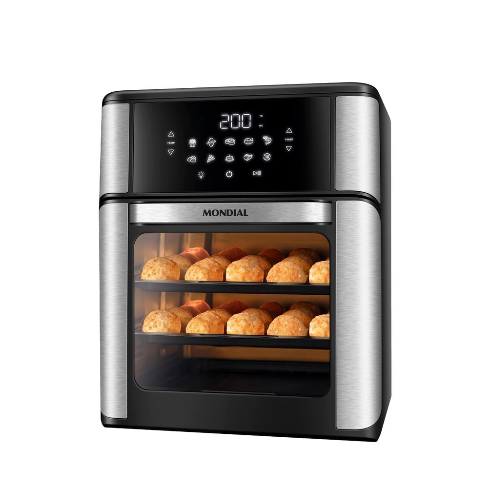 Fritadeira Air Fryer Mondial AFON-12L-BI - 12 Litros, Revestimento Antiaderente, Preto/Inox, 220V