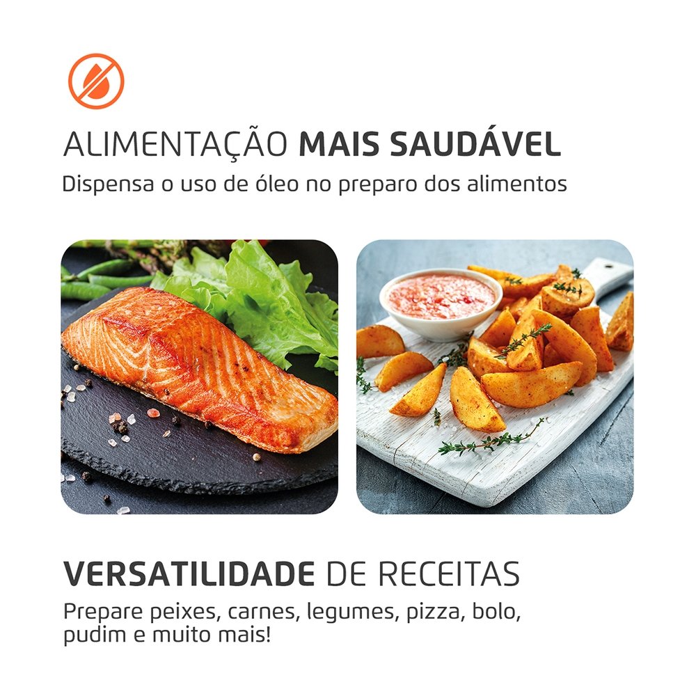Fritadeira Air Fryer Mondial AFON-12L-BI - 12 Litros, Revestimento Antiaderente, Preto/Inox, 220V