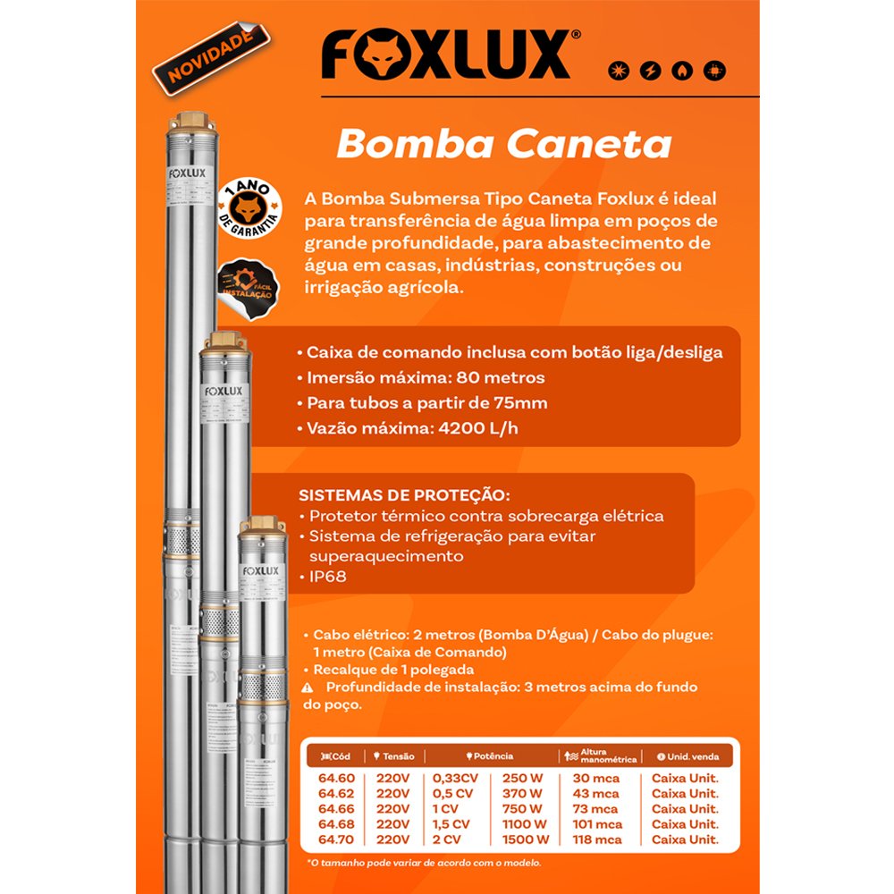 Bomba Submersa Caneta 2CV 220V Foxlux