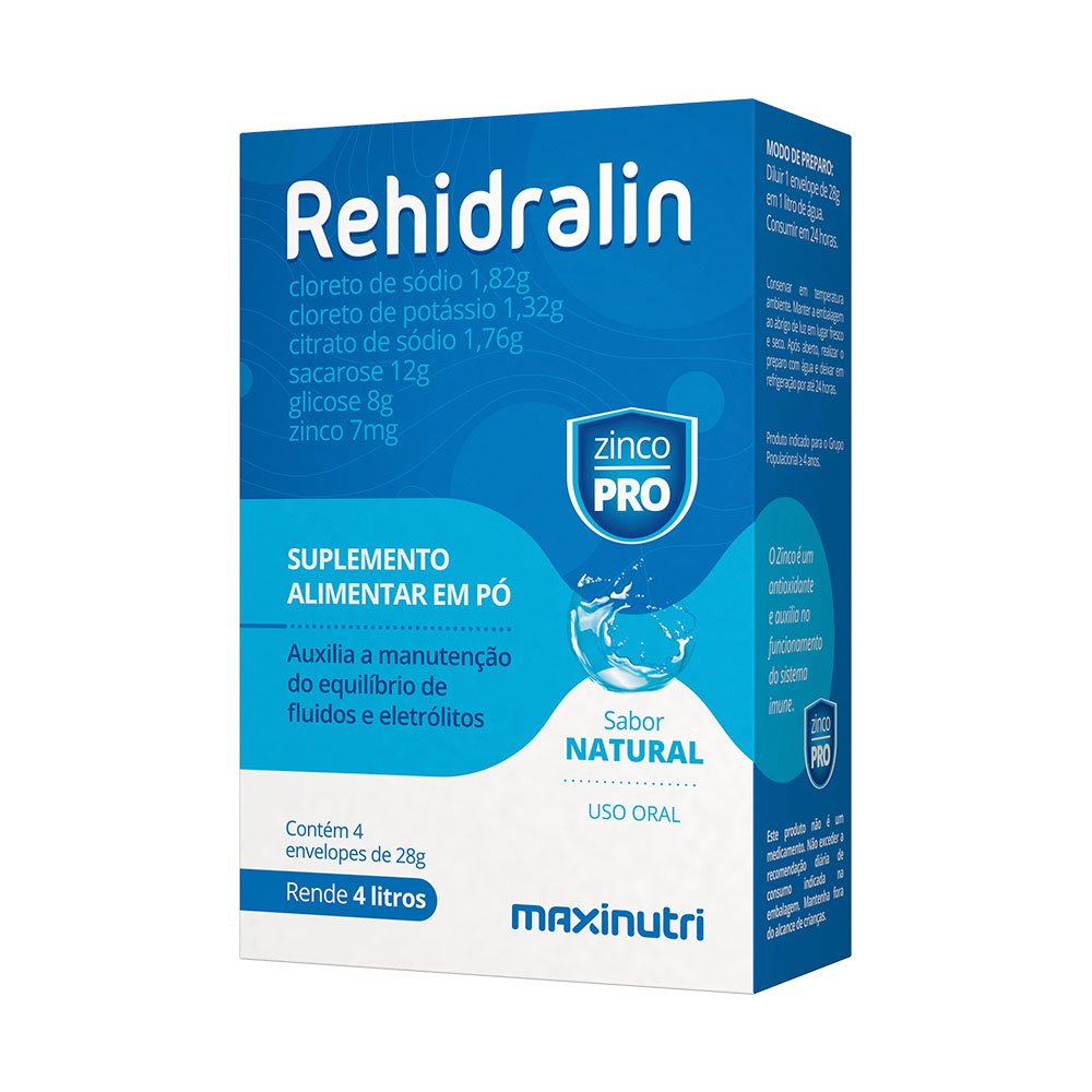 Reidratante Rehidralin Natural Em Po 4x28g Maxinutri