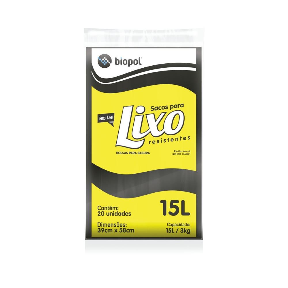 Saco Para Lixo Almofada Bio Lar Preto 15L 39x58cm com 20 Unidades