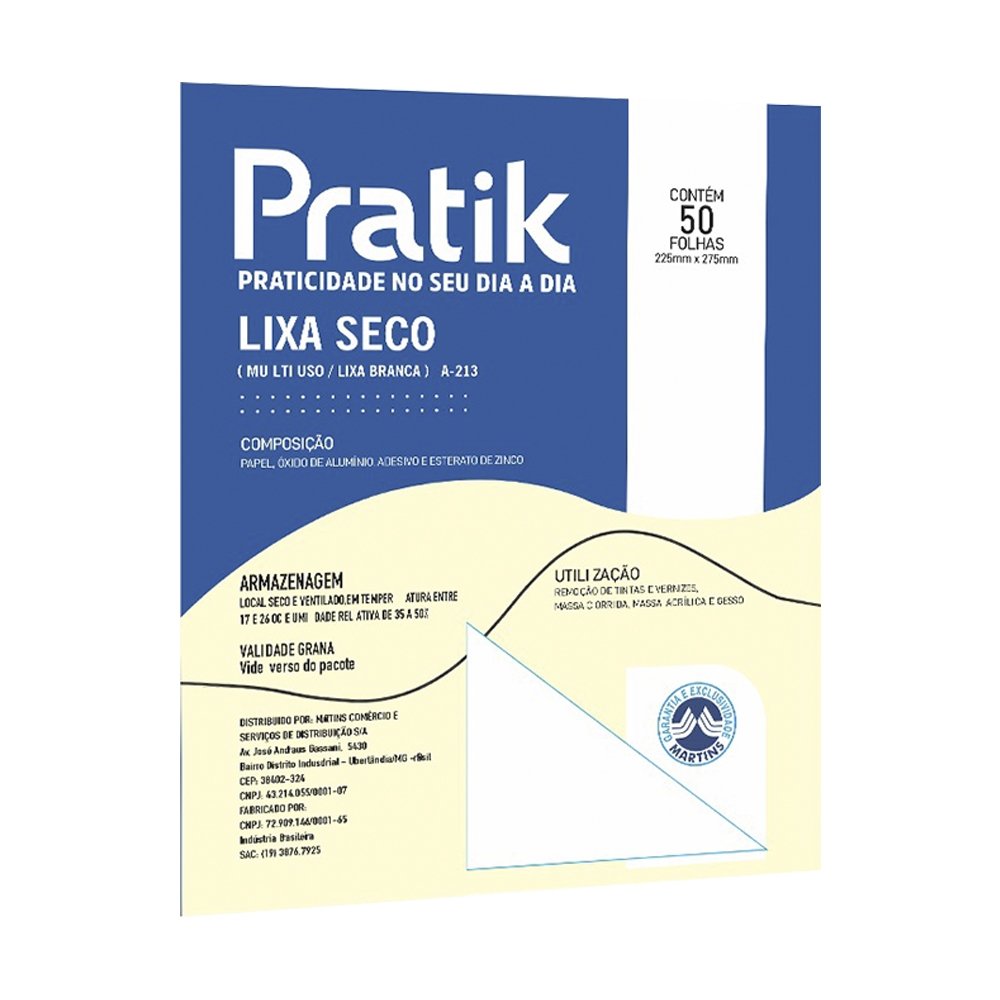 Lixa Seca Multiuso Pratik A-213 Grão 320 - Embalagem com 50 Unidades