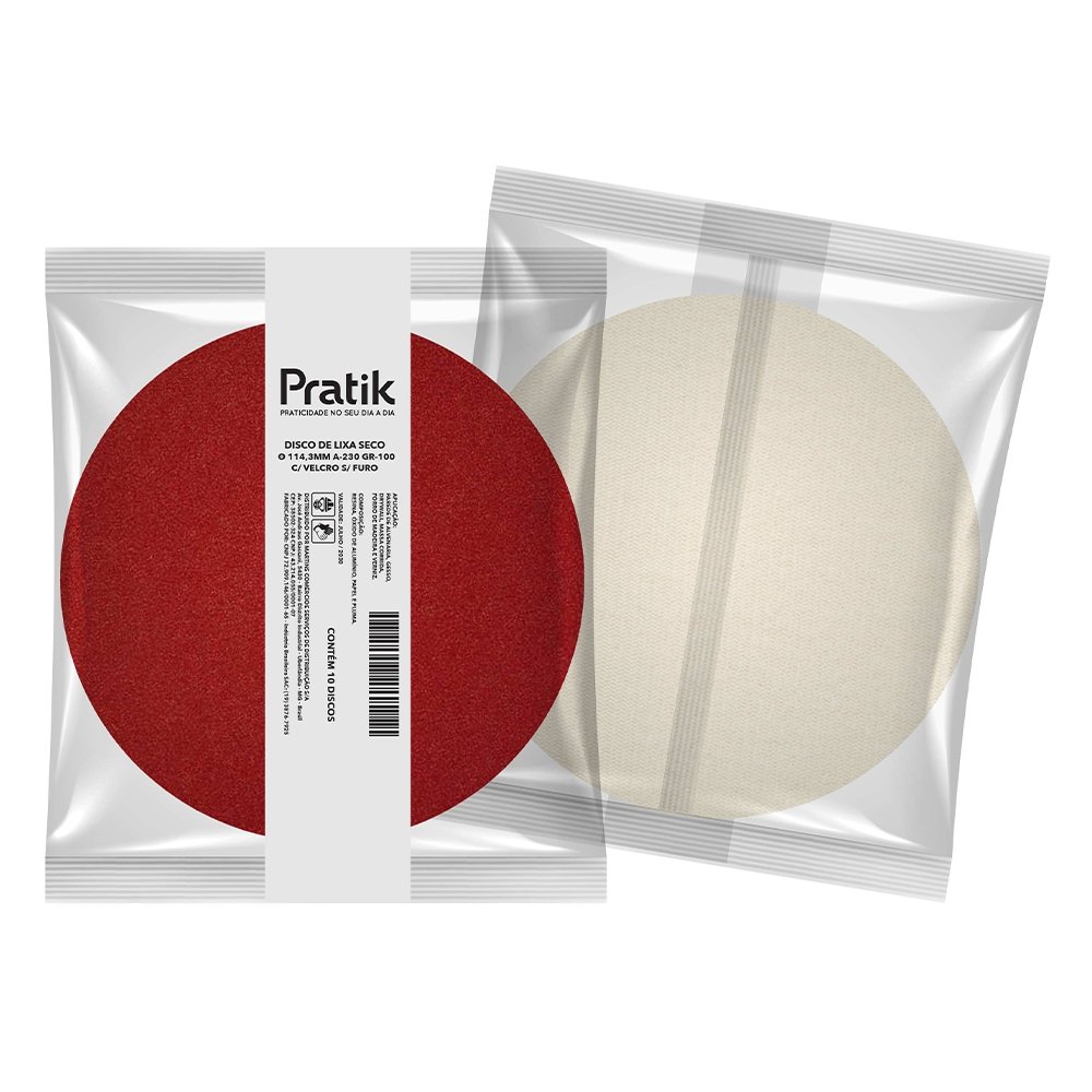 Disco Lixa Pratik A-230 114,3mm Sem Furo Com Velcro G100 - Embalagem com 10 Unidades
