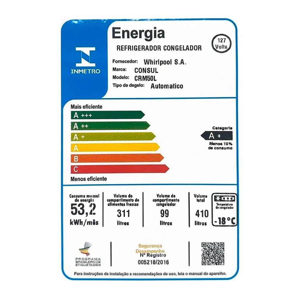 Geladeira/Refrigerador Consul 410 Litros CRM50LB - Frost Free, 2 Portas, Branco, 110V