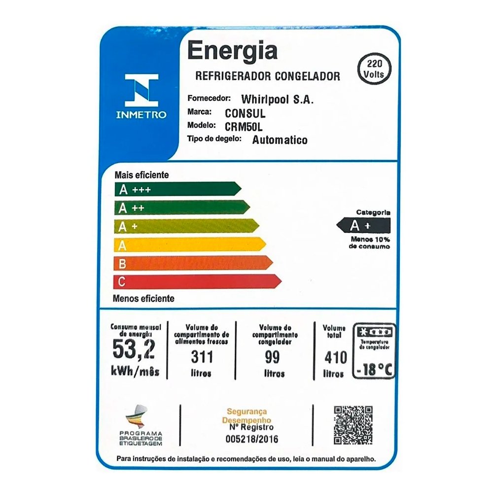 Geladeira/Refrigerador Consul 410 Litros CRM50LB - Frost Free, 2 Portas, Branco, 220V