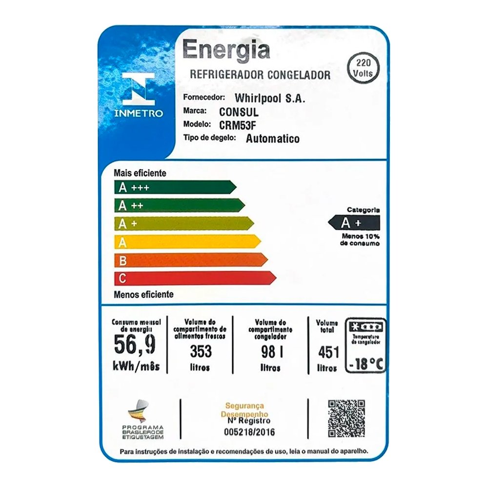 Geladeira/Refrigerador Consul 451 Litros CRM53FB - Frost Free, 2 Portas, Branco, 220V
