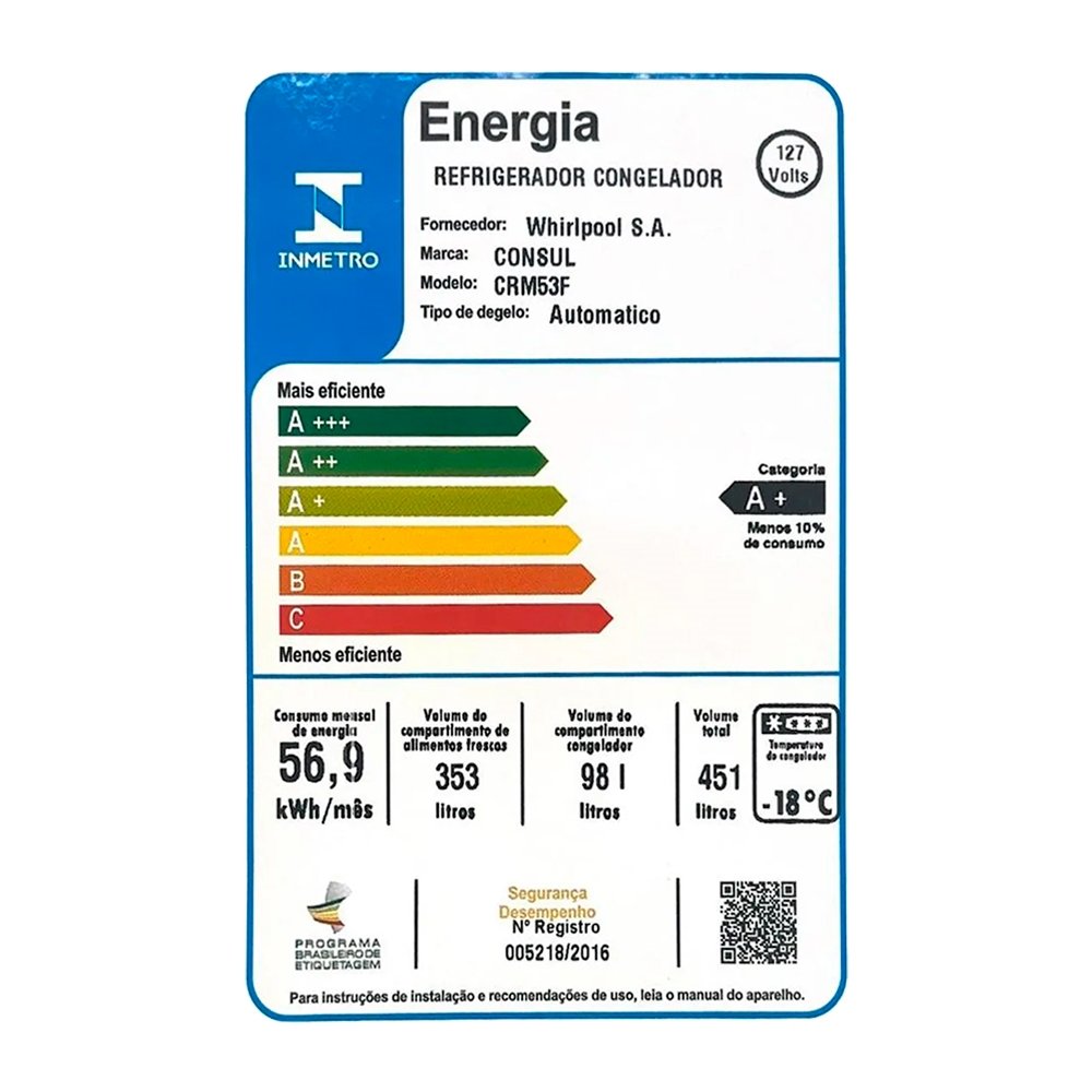 Geladeira/Refrigerador Consul 451 Litros CRM53FK - Frost Free, 2 Portas, Inox, 110v