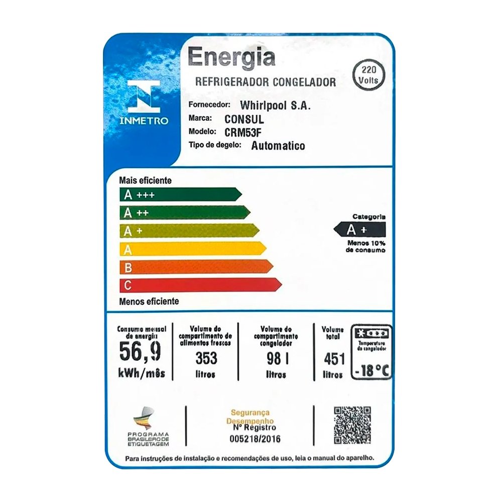 Geladeira/Refrigerador Consul 451 Litros CRM53FK - Frost Free, 2 Portas, Inox, 220V