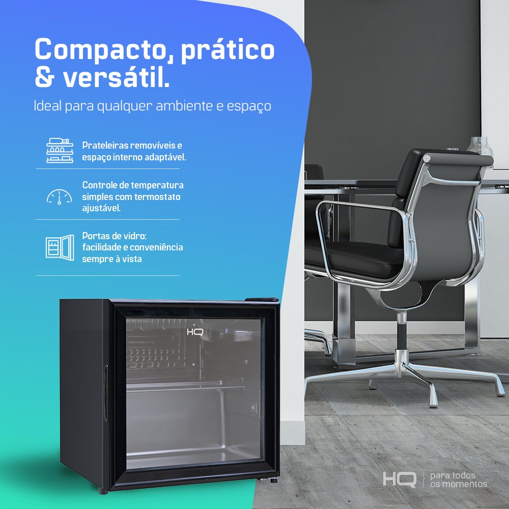 Frigobar Expositor Vertical HQ Vidro Duplo 50 Litros Preto HQ-50FBPV 127V