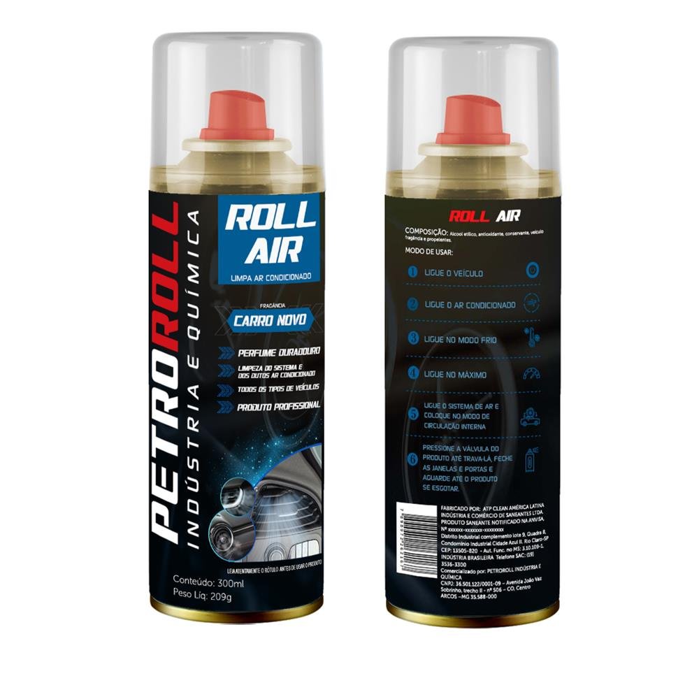 Limpa Ar Condicionado Automotivo Carro Novo Roll Air em Spray Petroroll - 300ml