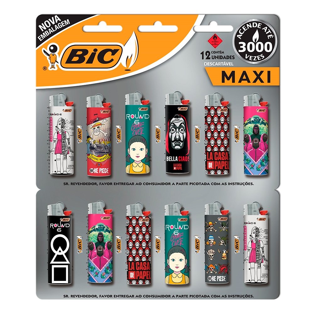 Isqueiro Bic Maxi Netflix - Embalagem com 12 Unidades (SORTIDO)
