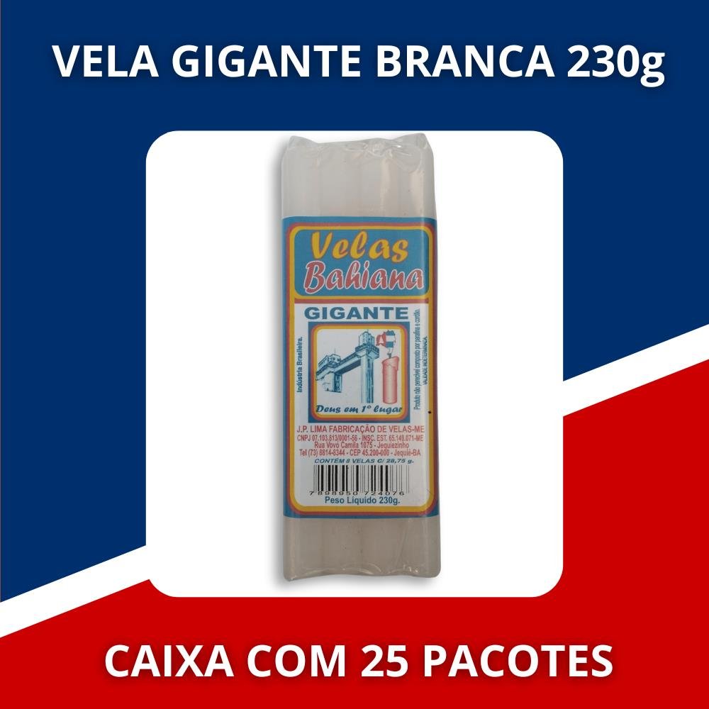 Vela Gigante Branca 230g 25x8 ¿ Velas Bahiana
