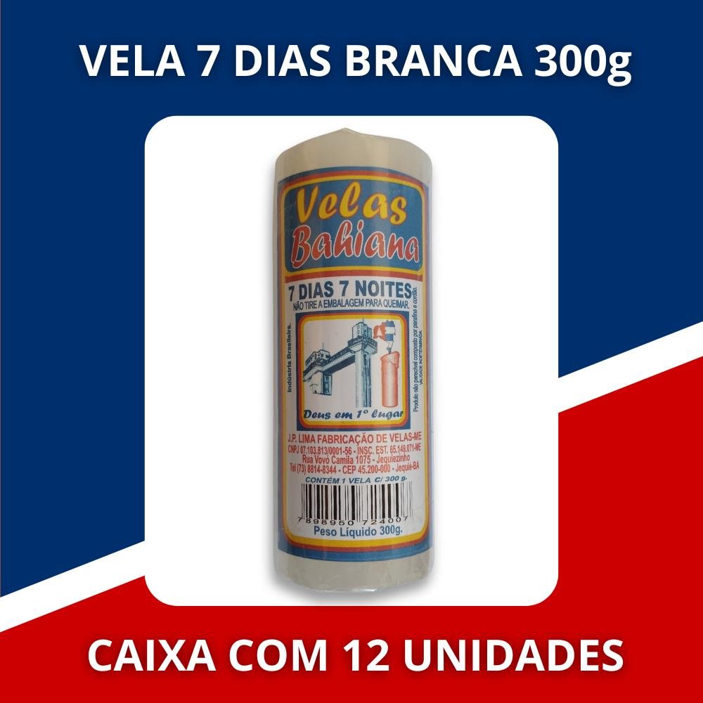 Vela 7 Dias Branca 300g 12x1 ¿ Velas Bahiana