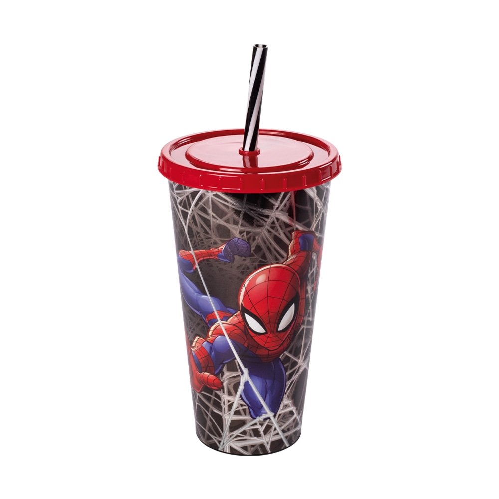 Copo Plasútil Homem Aranha com Tampa e Canudo 700ml - Embalagem com 12 Unidades