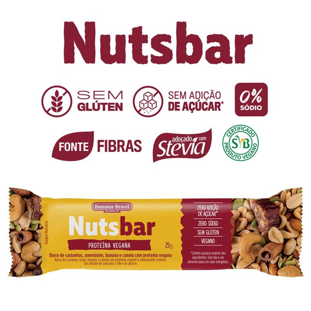Nutsbar - Barra de Castanhas e Proteína Vegana 25g - Pack com 2 unidades - Cx c/ 30 Pack