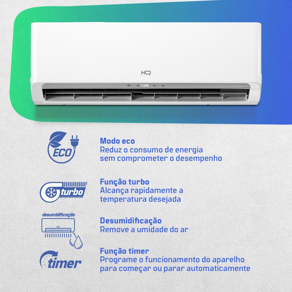 Ar Condicionado Split HQ Hi Wall Inverter 12.000 BTU/h Frio Monofasico Branco HQ-INV12000FH - 220V