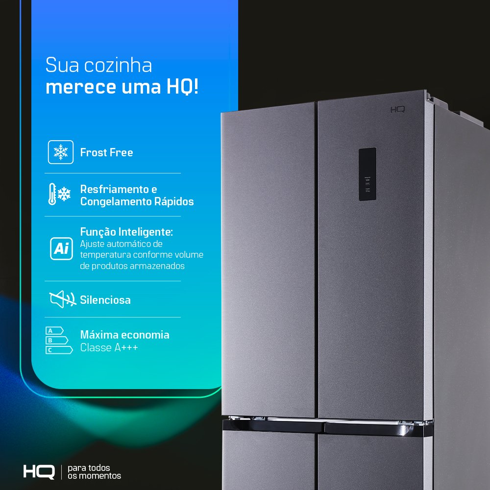 Geladeira Refrigerador HQ Frost Free Inverter Multidoor 426 Litros Prata HQ-426MDFF 127V