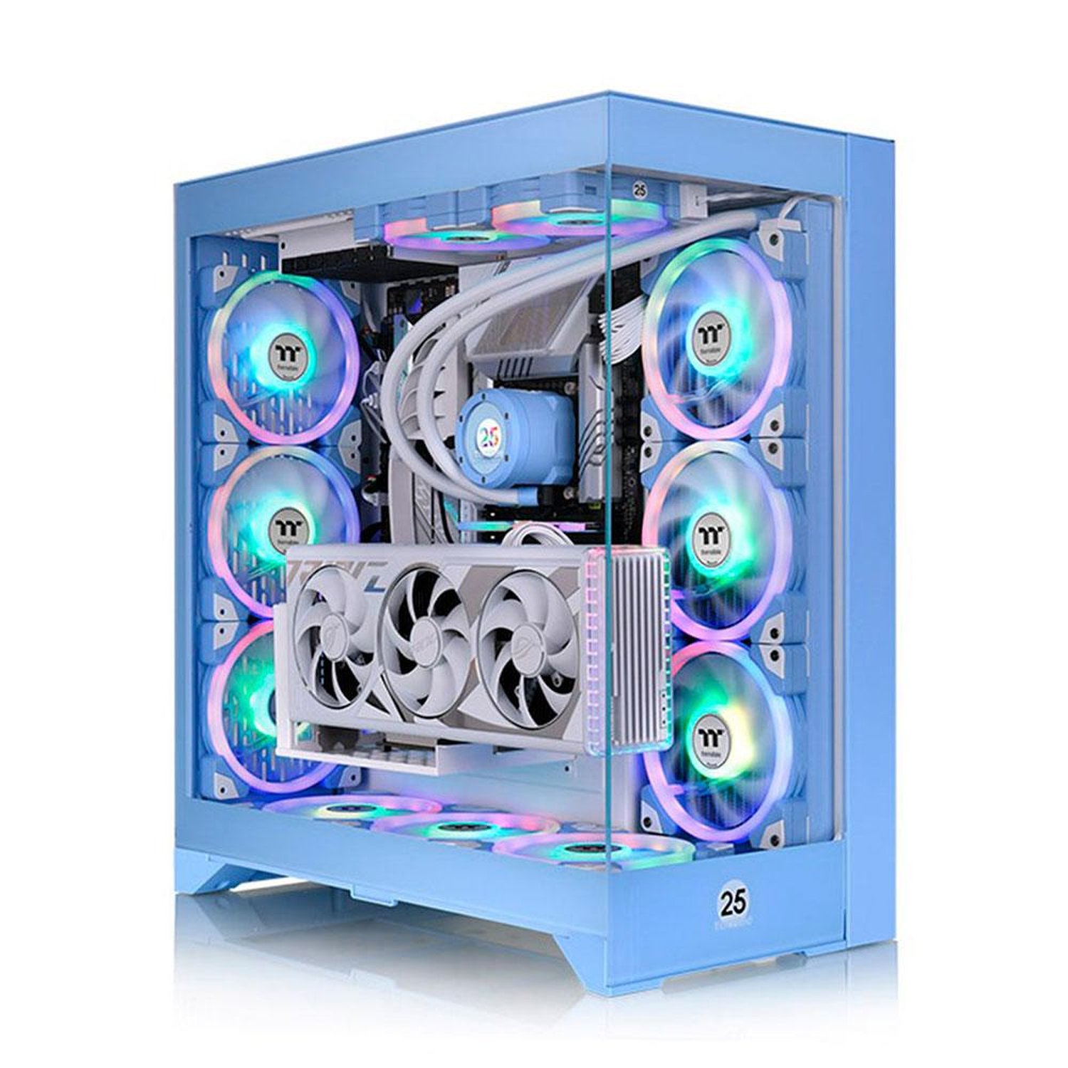 Gabinete gamer thermaltake view 380 tg argb hydrangea blue 4 fans 120mm - ca-1z2-00mfwn-00