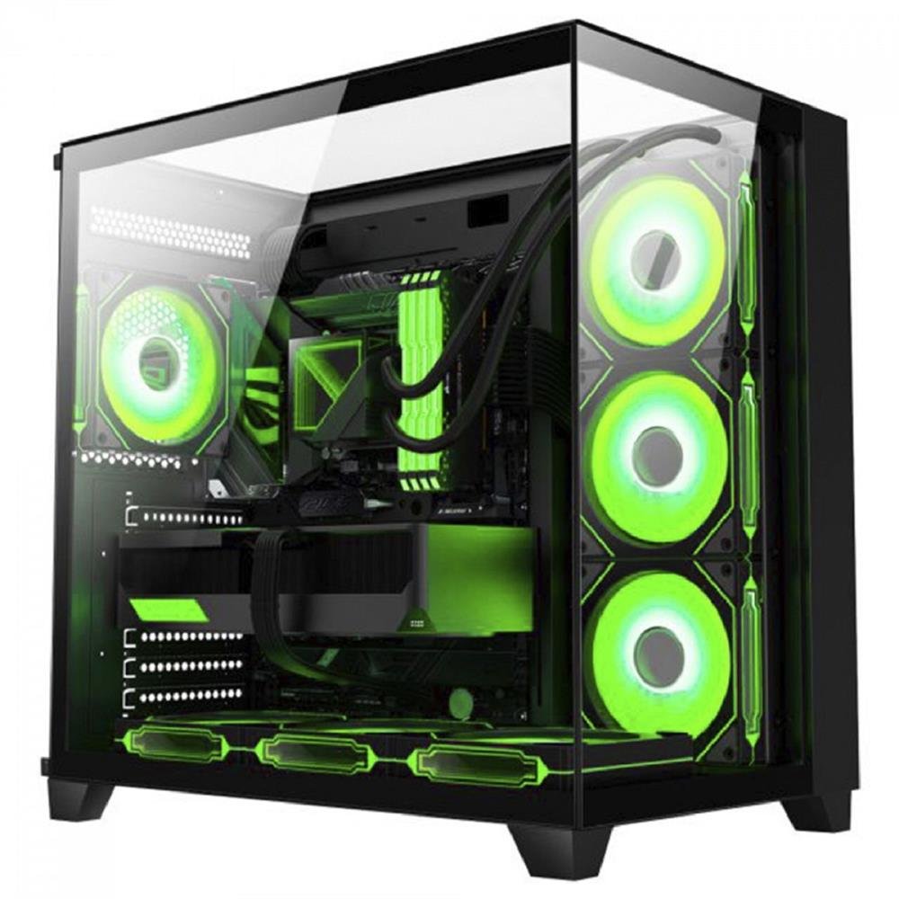Gabinete Gamer K-MEX Tiger Shark, Aquario, Mid Tower, Vidro Temperado, ATX, Fan 120mm, Sem Fonte, Preto