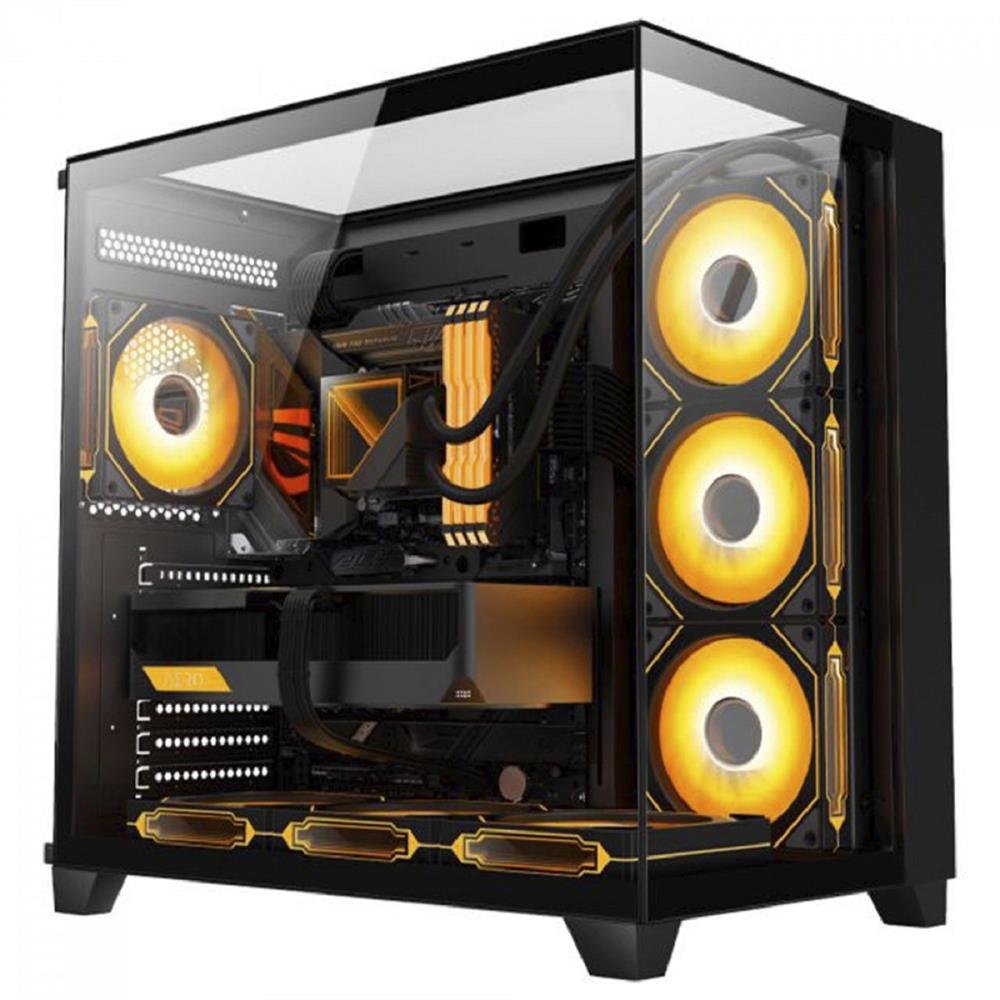 Gabinete Gamer K-MEX Tiger Shark, Aquario, Mid Tower, Vidro Temperado, ATX, Fan 120mm, Sem Fonte, Preto