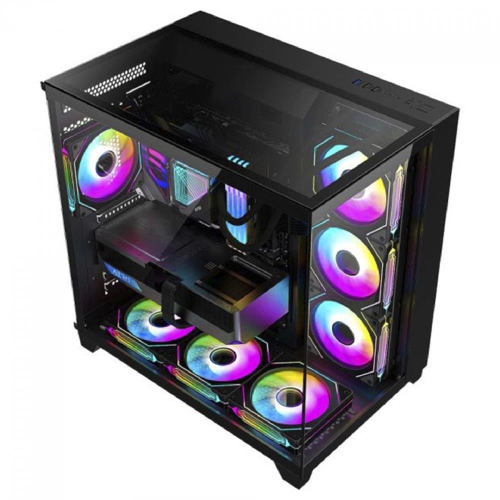 Gabinete Gamer K-MEX Tiger Shark, Aquario, Mid Tower, Vidro Temperado, ATX, Fan 120mm, Sem Fonte, Preto