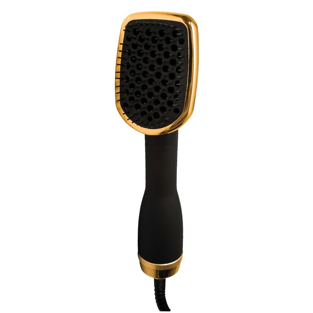 Escova alisadora com função de secador de cabelos 127V 1200W Preto/Dourado - Vbeauty