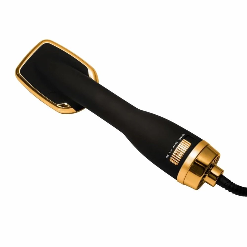 Escova alisadora com função de secador de cabelos 127V 1200W Preto/Dourado - Vbeauty