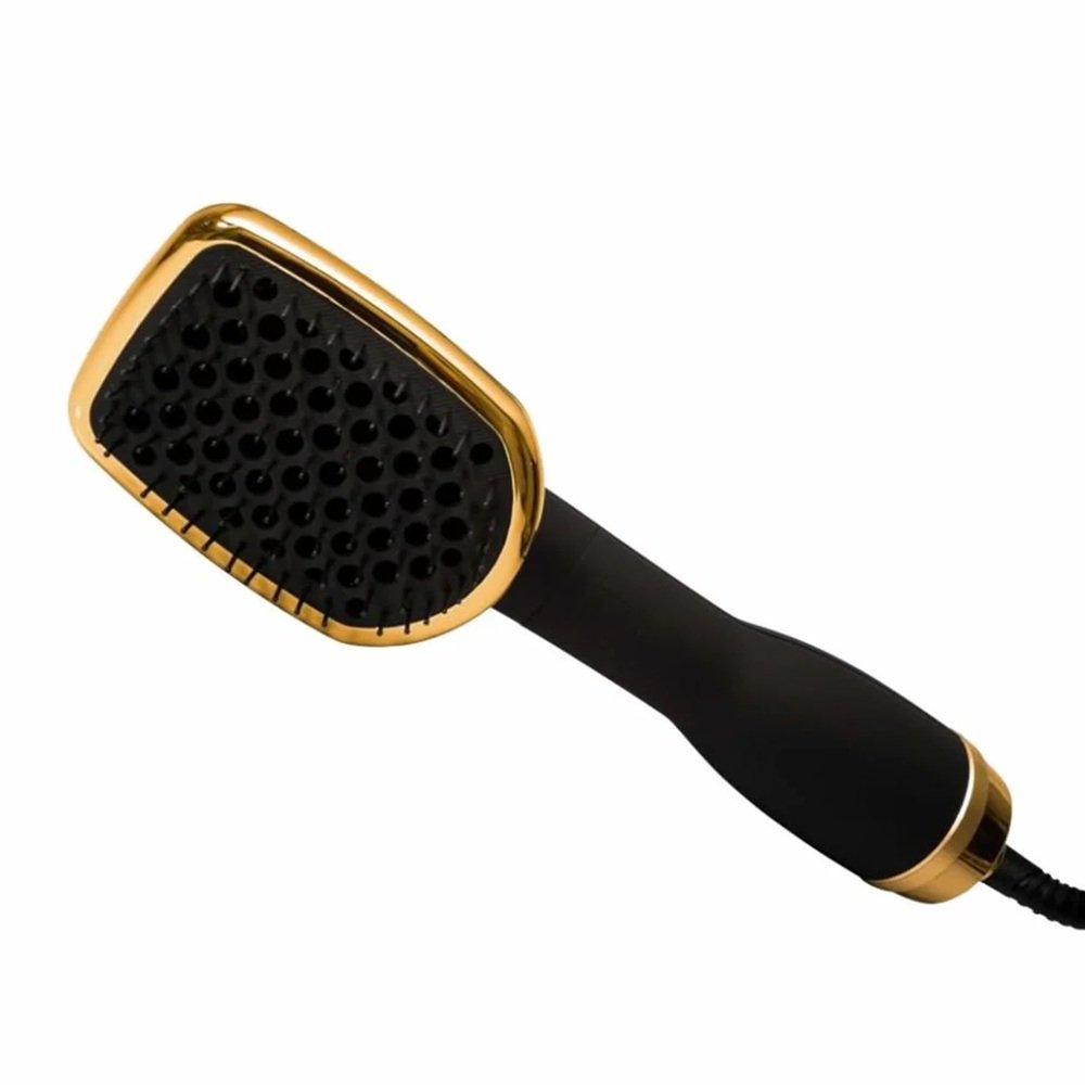 Escova alisadora com função de secador de cabelos 127V 1200W Preto/Dourado - Vbeauty