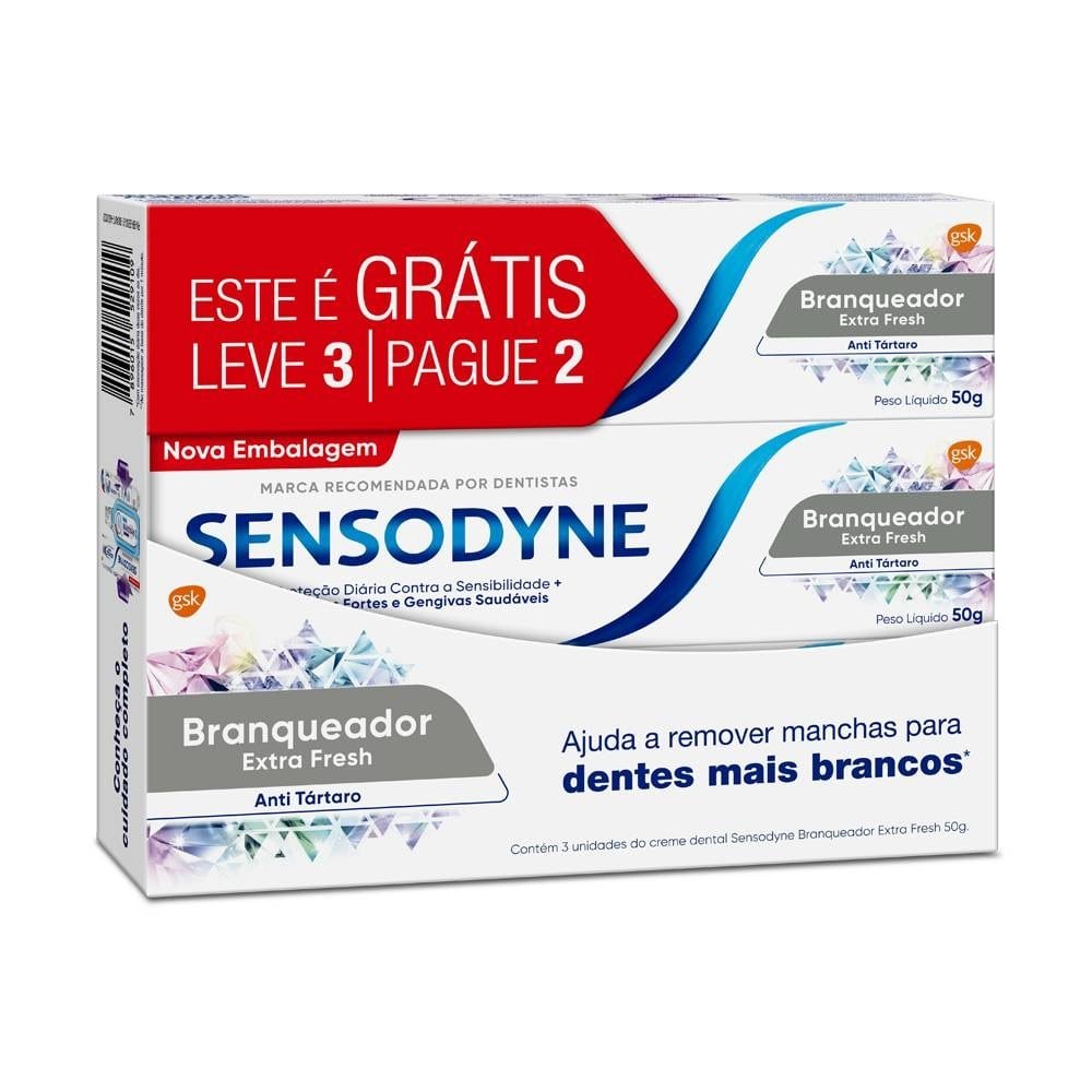 Creme Dental Sensodyne Branqueador Extra Fresh 50g Embalagem com 3 Unidades