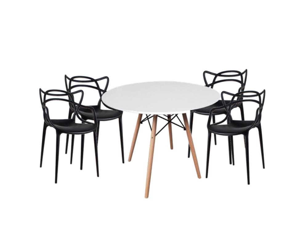 Conjunto de jantar Mesa Eiffel 1,0m Branca + 4 Cadeiras Masters Allegra Pretas