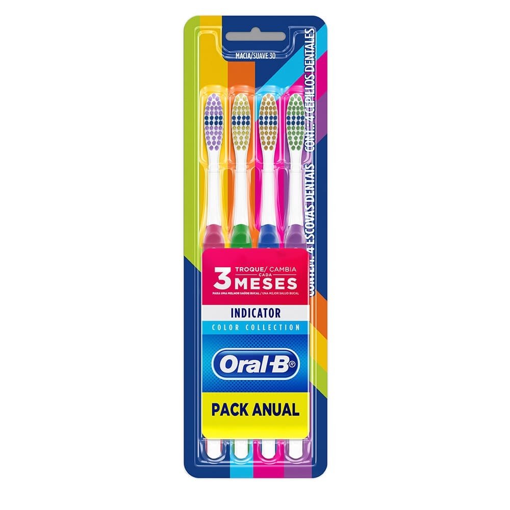 Escova Dental Oral B Indicator Colors 30 Macia Embalagem com 4 Unidades
