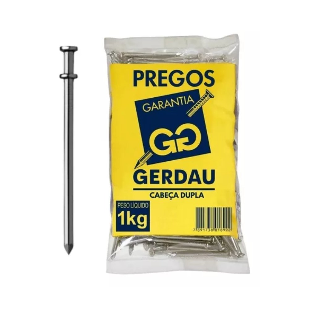 Prego Polido Com Cabeça Dupla 18X30 Pacote 1Kg Gerdau