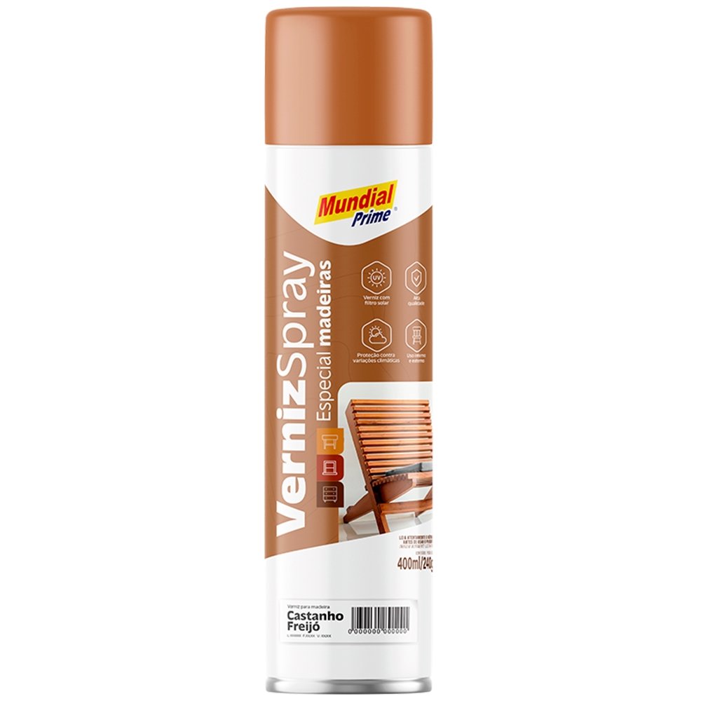 Tinta Spray Mundial Prime Verniz Especial Madeiras Castanho 400ml