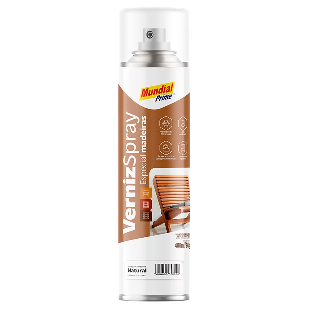 Tinta Spray Mundial Prime Verniz Especial Madeiras Natural 400ml
