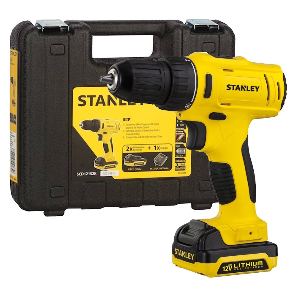 Furadeira Parafusadeira Stanley 3/8" 12V Max com 2 Baterias e Maleta Bivolt - SCD121S2K