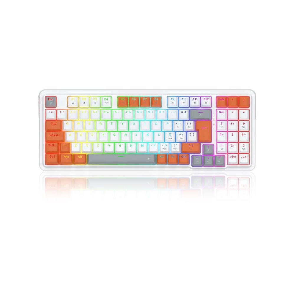 Teclado Mecanico Gamer Redragon Gloria, RGB, Switch Dust-Proof Red, ABNT2, Branco e Laranja - K664WOG-RGB.