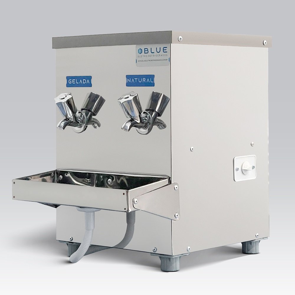 Bebedouro Purificador Industrial Blue Bancada 2 Torneiras Natural e Gelada 10L PIB10L220VN-2T Inox 220V
