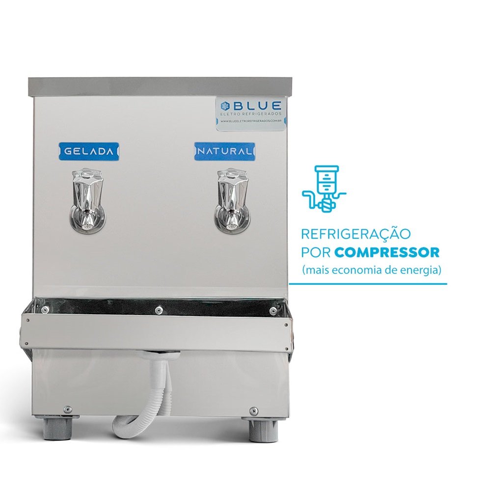 Bebedouro Purificador Industrial Blue Bancada 2 Torneiras Natural e Gelada 10L PIB10L220VN-2T Inox 220V
